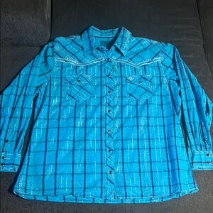 Cowgirl hardware Blue Plaid Button-Up Shirt